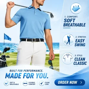 Custom Logo Short Sleeve Performance Breathable Golf Clothing Solid Collar Tennis Sporty 100% Polyester Men’s Golf Polo Shirts