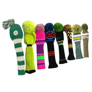 Custom Logo Stripe Wool Golf Head Covers Driver Fairway Knitted Golf Headcovers