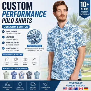 Custom Logo Sublimated Printing Pattern Polyester Knitted Dry Fit Mens Golf Polo Shirts With Embroidery Logo