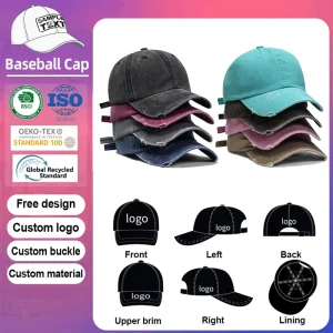 Custom Logo Washed Distressed Dad Hat Custom Woven Patch Logo Adjustable Baseball Cap Streetwear Supply