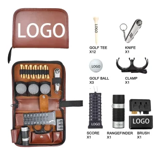 Custom Logo Waterproof Plastic & PU Leather Golf Accessories Bag 12 in 1 Tool Kit Organizer Pouch Tournament Corporate Gift Set