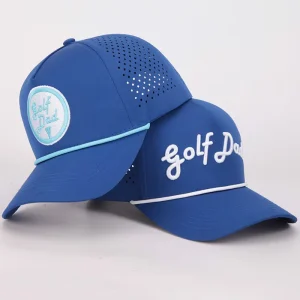 Custom Logo Waterproof Rope Golf Hat Perforated Laser Cut Cap High Quality 5 Panel Embroidery Outdoor Sport Baseball Caps