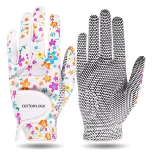 Custom Logo Women Golf PU Gloves Silicone Palm Print Breathable Lightweight Non slip Grip Cycling Sports Full