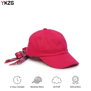 Custom Logo Women Pink Baseball Cap Floral Scarf Ribbon Bow Knot Summer Beach Vacation Outdoor Sun Protection Baseball Cap
