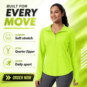 Custom Logo Women’s UPF 50+ Sun Protection Long Sleeve Half Zip Quick Dry Athletic Running Pullover Thumb Hole Golf Polo Shirt