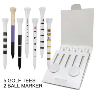 Custom Logo Wood Golf Tees Set with Ball Markers OEM Gift Box Pack Durable Plastic Golf Accessories