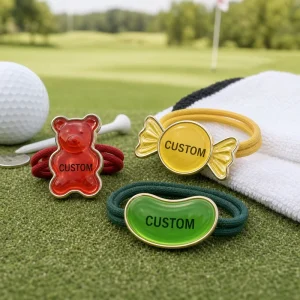 Custom Logo Zinc Alloy Gold Nickel Plating Epoxy Golf Marker Dual Use Hair Tie Golf Ball Marker Women Golf Club Gift