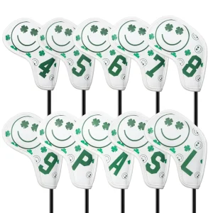 Custom Lucky Clover Smile Golf Iron Head Covers Set PU Leather Magnetic Golf Club Covers OEM ODM Golf Headcover