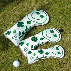Custom Lucky Shamrock Golf Headcover Set PU Leather Driver Fairway Hybrid Covers Club Golf Head Cover