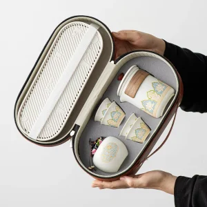 Custom Luxury VIP Customer Chinese Ceramic Teapot Tea Set Gift Box Golf Corporate Business Gift Set Travel Tea Gift Set