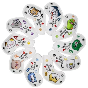Custom Made Golf Iron Head Covers 10 Pcs Pack in White and Black Waterproof Cute Cat Animal Leather with Embroidery