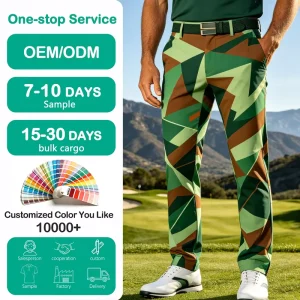 Custom Made Golf Pants Geometric Patchwork Sublimation Printed Technical Woven Performance Stretch Quick Dry Golf Pants for Men