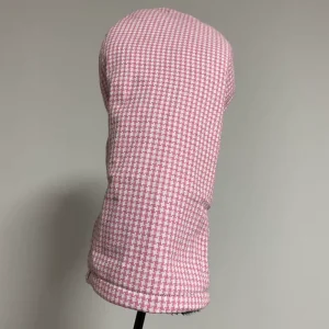 Custom Made Waterproof Pink Houndstooth Polyester Golf 460cc Driver Wood Club Headcover, Elastic Band Magnetic Closure, Custom Logo