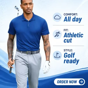 Custom Men’s Button Golf Polo Shirts Short Sleeve Lightweight Quick Dry Moisture Wicking Sporty Workout 100% Polyester Apparel