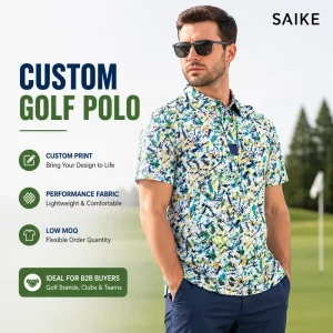 Custom Men’s Golf Polo Shirt Polyester Spandex Printed Logo Quick Dry Performance Golf Apparel OEM Manufacturer Supplier