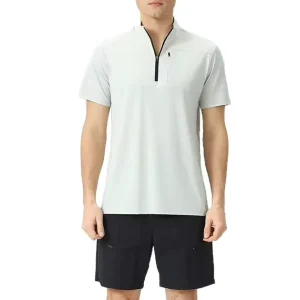 Custom Men’s Light Gray Quarter-Zip Performance Polo, Quick Dry Short Sleeve Golf Shirt with Chest Pocket