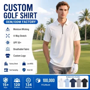 Custom Men’s Quarter Zip Golf Polo Shirt Short Sleeve Mock Neck Moisture Wicking Breathable Lightweight Solid Performance Golf