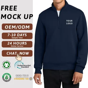 Custom Mens Quarter Zip Pullover Premium Cotton Blend 1 4 Zip Sweatshirt Mock Neck Golf Pullover Casual Business Wear Apparel