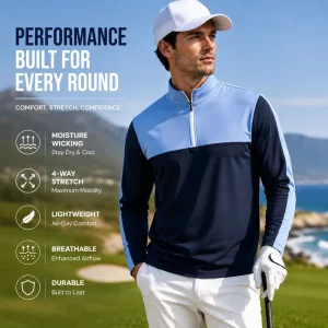 Custom Men’s Spandex Polyester Pullover Comfortable Fabric Men’s 1/4 Zip Golf Pullover