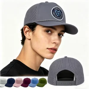 Custom Mesh Breathable 5 Panel Waterproof Polyester Sport Golf Hat Laser Cut Perforated Gorras Personalizadas Rope Baseball Cap