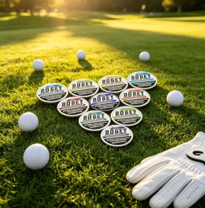 Custom Metal 20 mm 25 mm Plastic Round Golf Ball Marker With hat Clip for Lady Bottle Opener and Club Logo