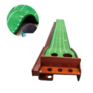Custom Mini Golf Putting Training Aids Wooden Indoor Golf Putting Green Mat with Ball Return Track and Baffle