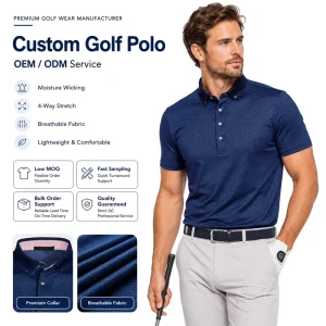 Custom Navy Blue Golf Shirts Men Athletic Fit Polyester Spandex Golf Polo Shirt Moisture Wicking Apparel