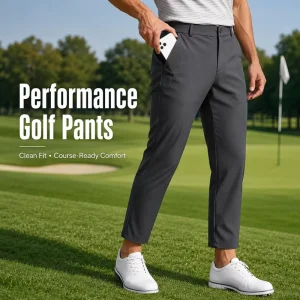 Custom ODM Tapered Ankle Length Performance Golf Pants Men Dark Grey Athletic Breathable Sport Trousers