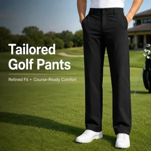 Custom OEM Breathable Black Tailored Golf Pants Refined Fit Men Athletic Sport Trousers