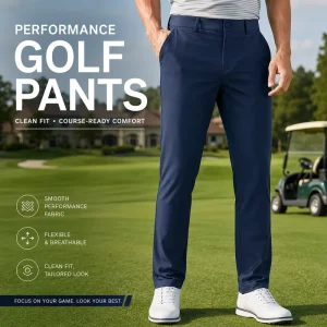 Custom OEM Breathable Navy Blue Performance Golf Pants Flexible Slim Fit Men Athletic Sport Trousers