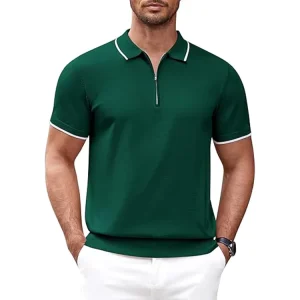 Custom OEM Design Men’s Golf Shirt Zipper Stand Collar Casual Knit Short Sleeve Classic Fit Digital Print 100% Polyester
