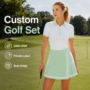 Custom OEM Golf Set Ladies Mint Green Pleated Skirt Contrast Trim Polo Club Uniform Resort Golfwear Private Label Golf Set