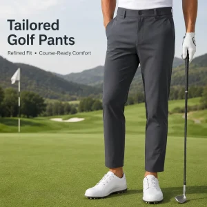 Custom OEM Refined Fit Tailored Golf Pants Men Dark Grey Athletic Sport Trousers Breathable Performance Bottoms