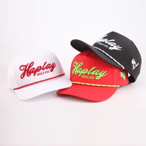 Custom Oem Design Rope 5 Panel Sport Hat Embroidery Logo White Polyester Gorras Laser Cut Hole Golf Baseball Cap