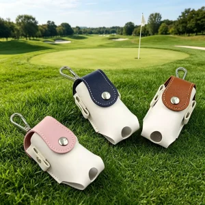 Custom PU Leather Golf Ball Bag Mini Golf Tee Holder Portable Waist Golf Accessory for Golfer Gift