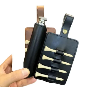 Custom PU Leather Golf Tee Holder Flask Sleeve Pouch Bag Portable Indoor Outdoor Golf Sports Accessories Gift for Men Golfer