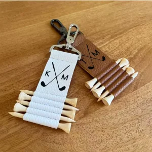 Custom PU Leather Golf Tee Holder Keychain Accessory with Wooden Golf Tee Metal Crafts Product