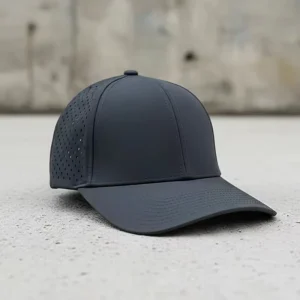 Custom PVC Logo 6 Panel Baseball Cap Polyester Performance Perforated Laser Cutting Hole Drilled Vented Waterproof Golf Hat