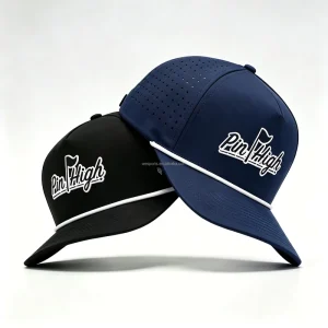 Custom PVC Patch Logo 5 Panel Waterproof Polyester Sport Golf Hat Laser Cut Perforated Dad Gorras Rope Baseball Cap