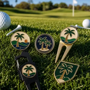 Custom Palm Tree Golf Ball Marker Hat Clip Divot Repair Tool Set Tropical Island Magnetic Golf Accessories Premium Golf Gift Set