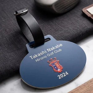 Custom Personalized Name Tag Oval Silver Metallic PU Luggage Tag with Metal Ring Eco Friendly Durable Travel Logo Golf Bag Tag