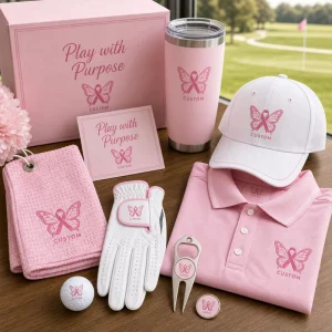 Custom Play With Purpose Butterfly Ribbon Golf Gift Set Cancer Charity Tournament Souvenir Women Golf Accessories Kit