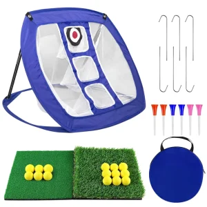 Custom Portable Durable Eco Friendly Stainless Steel Right Handed Golf Warm Up Trainer Swing Improvement Net Mat Combo Set Nylon