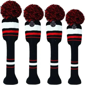 Custom Portable Eco-Friendly Golf Club Head Covers for Woods Driver Fairway Hybrids Knit Set 3 Number Tags Pom Pom