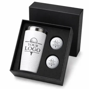 Custom Premium Golf Gift Set Dimple Textured Vacuum Stainless Steel Tumbler with 2 Golf Balls Corporate Executive Business Gifts