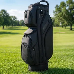 Custom Print Black Waterproof Golf Cart Bag with 15-Way Top and Umbrella Holder