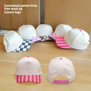 Custom Printed Cow Pink Polka Dot Striped Two Tone Blank Snapback Hat 100% Cotton 5 Panel Trucker Hat Baseball Cap for Women