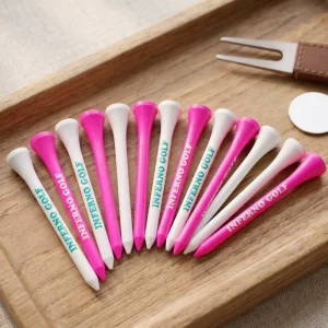 Custom Printed Eco Friendly 70mm Wooden Golf Tees Wide Top Unbreakable Natural Wood Custom Brand Logo Two Color Golf