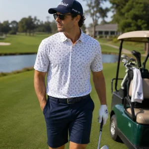 Custom Printed Golf Polo Shirt 90% Polyester 10% Spandex Lightweight Quick Dry Country Club Apparel