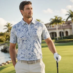 Custom Printed Golf Polo Shirts Men Bird Eye Mesh UPF 50+ Moisture Wicking 4 Way Stretch OEM ODM Performance Golf Apparel